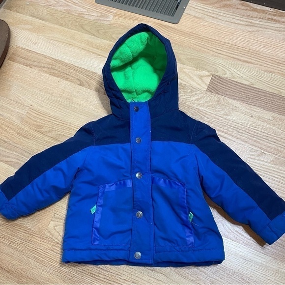 Carter’s Winter Jacket 24 months Full Zip Snap Button Hooded Green Blue Coat - Picture 2 of 8